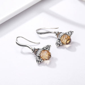925 Sterling Silver Lovely Orange Bee Animal Drop Earrings for Women Fine Jewelry Gift SCE149