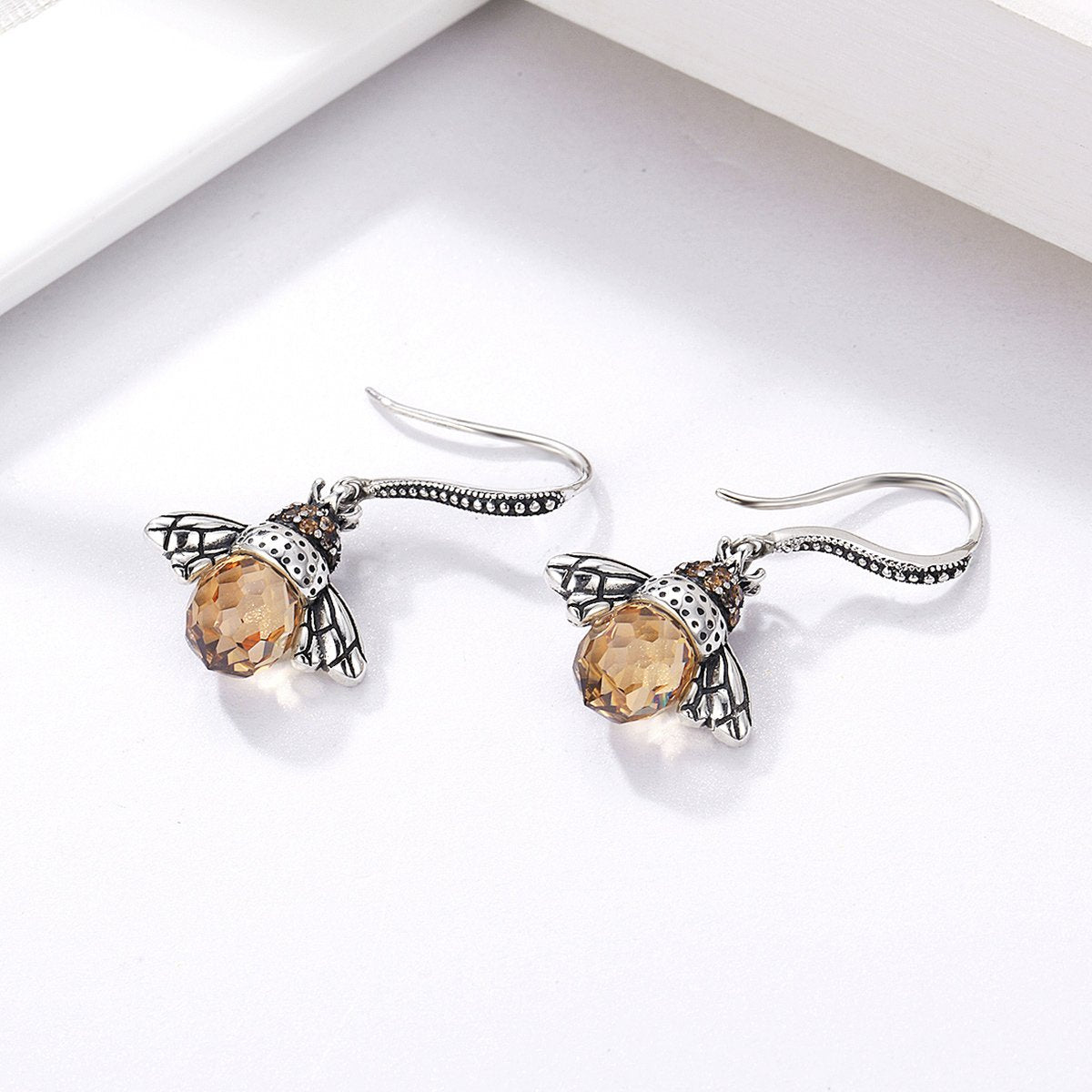 925 Sterling Silver Lovely Orange Bee Animal Drop Earrings for Women Fine Jewelry Gift SCE149