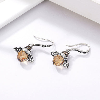 925 Sterling Silver Lovely Orange Bee Animal Drop Earrings for Women Fine Jewelry Gift SCE149