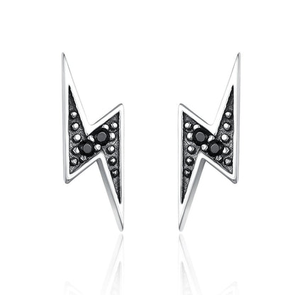 925 Sterling Silver Exquisite Lightning & Black Cubic Zircon CZ Stud Earrings for Women Fine Jewelry SCE156
