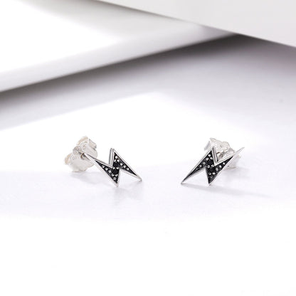 925 Sterling Silver Exquisite Lightning & Black Cubic Zircon CZ Stud Earrings for Women Fine Jewelry SCE156
