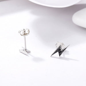 925 Sterling Silver Exquisite Lightning & Black Cubic Zircon CZ Stud Earrings for Women Fine Jewelry SCE156