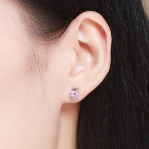 925 Sterling Silver Sweet Pink Heart of Crown Stud Earrings for Women Luxury Silver Jewelry SCE174