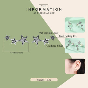 Authentic 925 Sterling Silver Sparkling CZ Exquisite Stackable Star Stud Earrings for Women Fine Jewelry Gift SCE175
