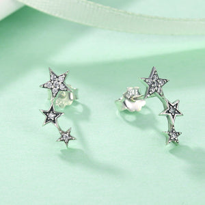 Authentic 925 Sterling Silver Sparkling CZ Exquisite Stackable Star Stud Earrings for Women Fine Jewelry Gift SCE175