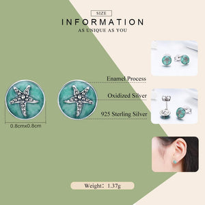 100% 925 Sterling Silver Fantasy Starfish Round Small Stud Earrings for Women Clear CZ Fashion Earrings Jewelry SCE205