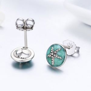 100% 925 Sterling Silver Fantasy Starfish Round Small Stud Earrings for Women Clear CZ Fashion Earrings Jewelry SCE205