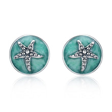Load image into Gallery viewer, 100% 925 Sterling Silver Fantasy Starfish Round Small Stud Earrings for Women Clear CZ Fashion Earrings Jewelry SCE205