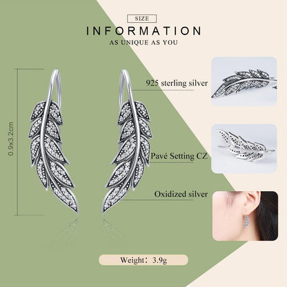 Authentic 925 Sterling Silver Vintage Feather Wings Long Drop Earrings for Women Sterling Silver Jewelry Brincos SCE215