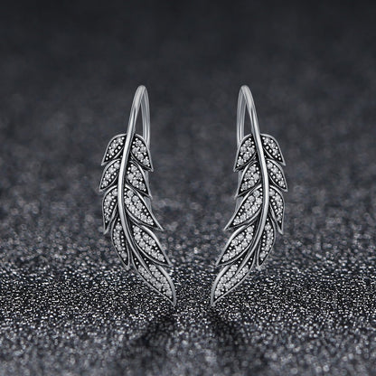 Authentic 925 Sterling Silver Vintage Feather Wings Long Drop Earrings for Women Sterling Silver Jewelry Brincos SCE215