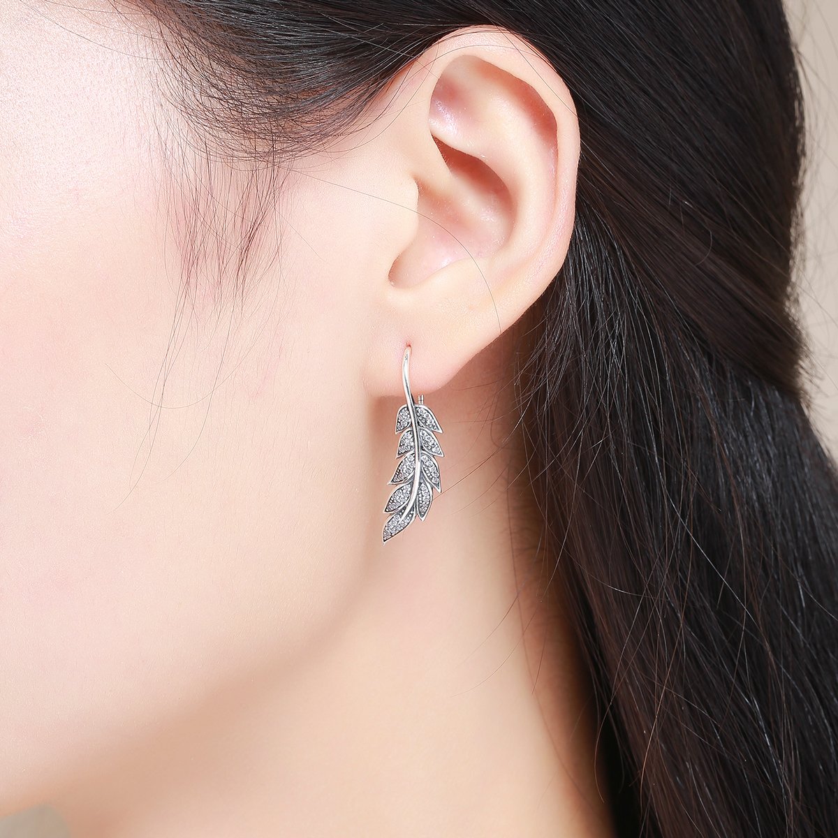Authentic 925 Sterling Silver Vintage Feather Wings Long Drop Earrings for Women Sterling Silver Jewelry Brincos SCE215