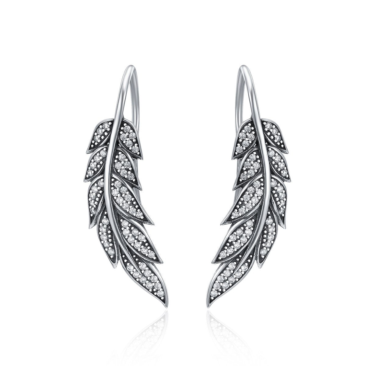Authentic 925 Sterling Silver Vintage Feather Wings Long Drop Earrings for Women Sterling Silver Jewelry Brincos SCE215
