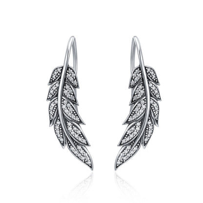 Authentic 925 Sterling Silver Vintage Feather Wings Long Drop Earrings for Women Sterling Silver Jewelry Brincos SCE215