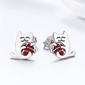 925 Sterling Silver Exquisite Ball of yarn Cat Stud Earrings for Women Fashion Sterling Silver Jewelry SCE224