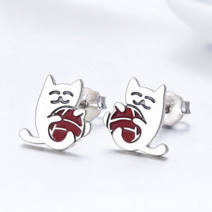 925 Sterling Silver Exquisite Ball of yarn Cat Stud Earrings for Women Fashion Sterling Silver Jewelry SCE224