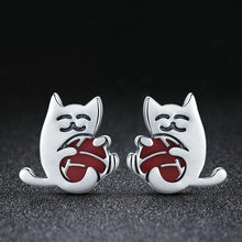 Load image into Gallery viewer, 925 Sterling Silver Exquisite Ball of yarn Cat Stud Earrings for Women Fashion Sterling Silver Jewelry SCE224