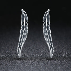 Authentic 100% 925 Sterling Silver Feathers Wing Stud Earrings With White Clear CZ for Women Anniversary Jewelry SCE258
