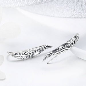 Authentic 100% 925 Sterling Silver Feathers Wing Stud Earrings With White Clear CZ for Women Anniversary Jewelry SCE258