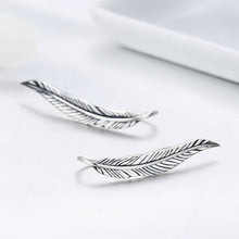 Load image into Gallery viewer, Authentic 100% 925 Sterling Silver Feathers Wing Stud Earrings With White Clear CZ for Women Anniversary Jewelry SCE258