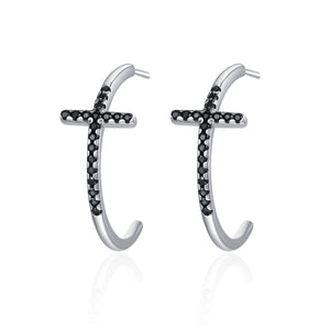 Popular 100% 925 Sterling Silver Classic Cross Black CZ Drop Earrings for Women Sterling Silver Jewelry Brincos SCE262