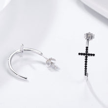 Load image into Gallery viewer, Popular 100% 925 Sterling Silver Classic Cross Black CZ Drop Earrings for Women Sterling Silver Jewelry Brincos SCE262