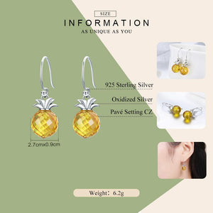 100% 925 Sterling Silver Hanging Pineapple Crystal Hanging Drop Earrings for Women Sterling Silver Jewelry Gift SCE265