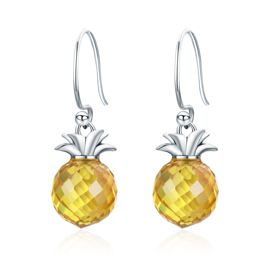 100% 925 Sterling Silver Hanging Pineapple Crystal Hanging Drop Earrings for Women Sterling Silver Jewelry Gift SCE265