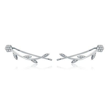Authentic 925 Sterling Silver Clear CZ Flower Tree Leaves Drop Earrings for Women Fine Silver Earrings Jewelry SCE266