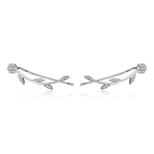 Authentic 925 Sterling Silver Clear CZ Flower Tree Leaves Drop Earrings for Women Fine Silver Earrings Jewelry SCE266