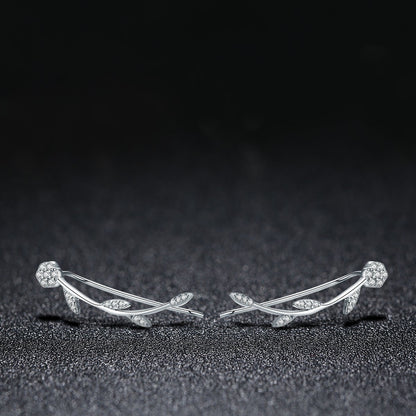 Authentic 925 Sterling Silver Clear CZ Flower Tree Leaves Drop Earrings for Women Fine Silver Earrings Jewelry SCE266