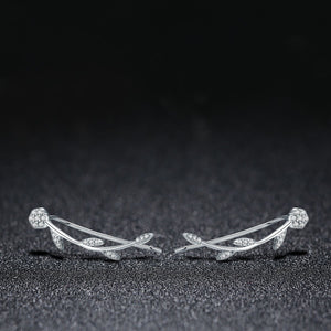 Authentic 925 Sterling Silver Clear CZ Flower Tree Leaves Drop Earrings for Women Fine Silver Earrings Jewelry SCE266
