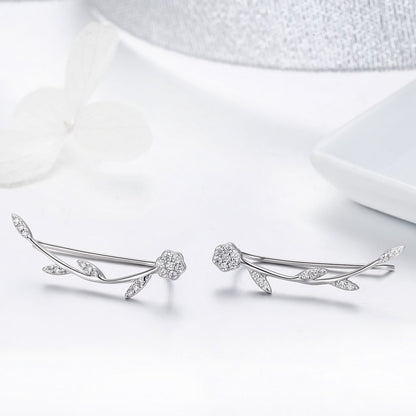 Authentic 925 Sterling Silver Clear CZ Flower Tree Leaves Drop Earrings for Women Fine Silver Earrings Jewelry SCE266