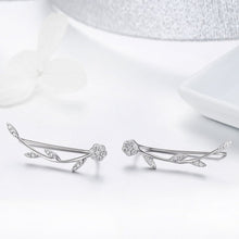 Load image into Gallery viewer, Authentic 925 Sterling Silver Clear CZ Flower Tree Leaves Drop Earrings for Women Fine Silver Earrings Jewelry SCE266