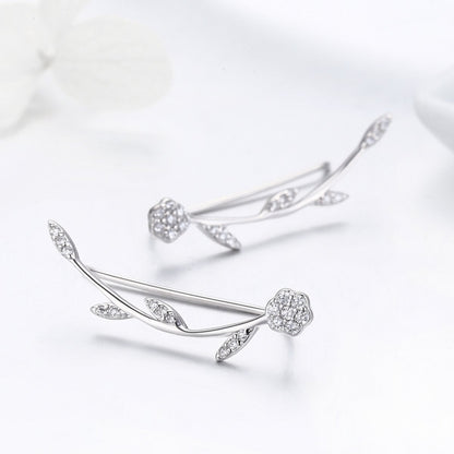 Authentic 925 Sterling Silver Clear CZ Flower Tree Leaves Drop Earrings for Women Fine Silver Earrings Jewelry SCE266