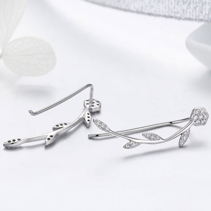 Authentic 925 Sterling Silver Clear CZ Flower Tree Leaves Drop Earrings for Women Fine Silver Earrings Jewelry SCE266
