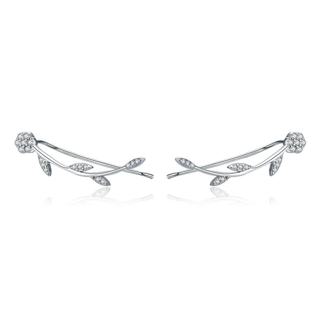 Authentic 925 Sterling Silver Clear CZ Flower Tree Leaves Drop Earrings for Women Fine Silver Earrings Jewelry SCE266