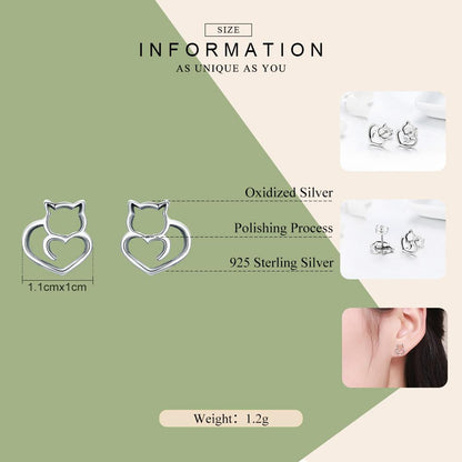 Authentic 925 Sterling Silver Cute Cat Small Stud Earrings for Women Fashion Sterling Silver Jewelry SCE271