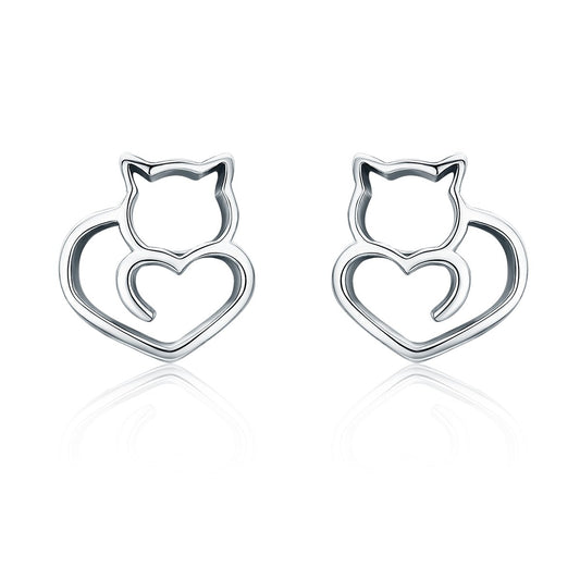 Authentic 925 Sterling Silver Cute Cat Small Stud Earrings for Women Fashion Sterling Silver Jewelry SCE271