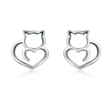 Load image into Gallery viewer, Authentic 925 Sterling Silver Cute Cat Small Stud Earrings for Women Fashion Sterling Silver Jewelry SCE271