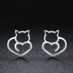 Authentic 925 Sterling Silver Cute Cat Small Stud Earrings for Women Fashion Sterling Silver Jewelry SCE271