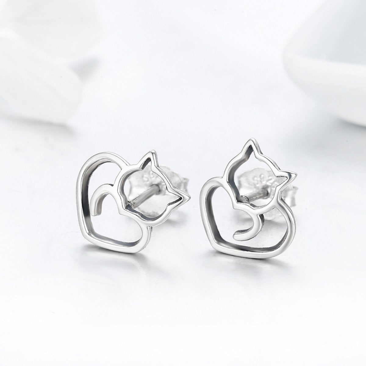 Authentic 925 Sterling Silver Cute Cat Small Stud Earrings for Women Fashion Sterling Silver Jewelry SCE271