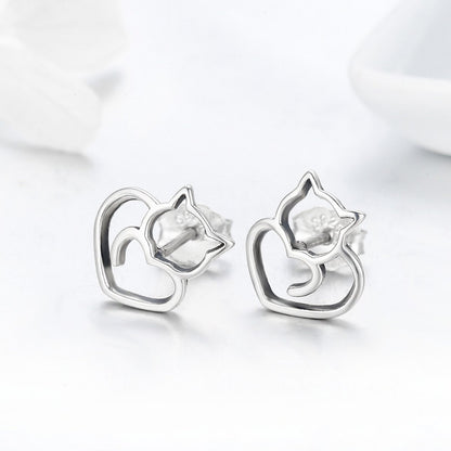 Authentic 925 Sterling Silver Cute Cat Small Stud Earrings for Women Fashion Sterling Silver Jewelry SCE271