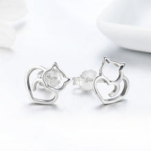 Load image into Gallery viewer, Authentic 925 Sterling Silver Cute Cat Small Stud Earrings for Women Fashion Sterling Silver Jewelry SCE271
