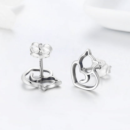 Authentic 925 Sterling Silver Cute Cat Small Stud Earrings for Women Fashion Sterling Silver Jewelry SCE271