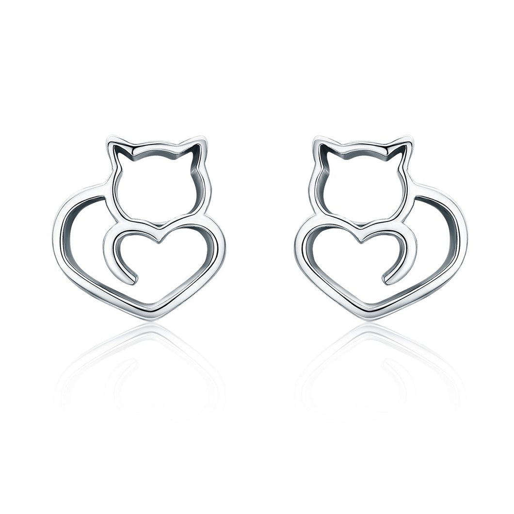 Authentic 925 Sterling Silver Cute Cat Small Stud Earrings for Women Fashion Sterling Silver Jewelry SCE271