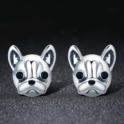 100% 925 Sterling Silver Loyal Partners French Bulldog Dog Animal Small Stud Earrings for Women Oorbellen Jewelry SCE283