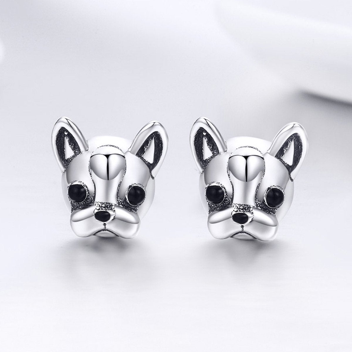 100% 925 Sterling Silver Loyal Partners French Bulldog Dog Animal Small Stud Earrings for Women Oorbellen Jewelry SCE283