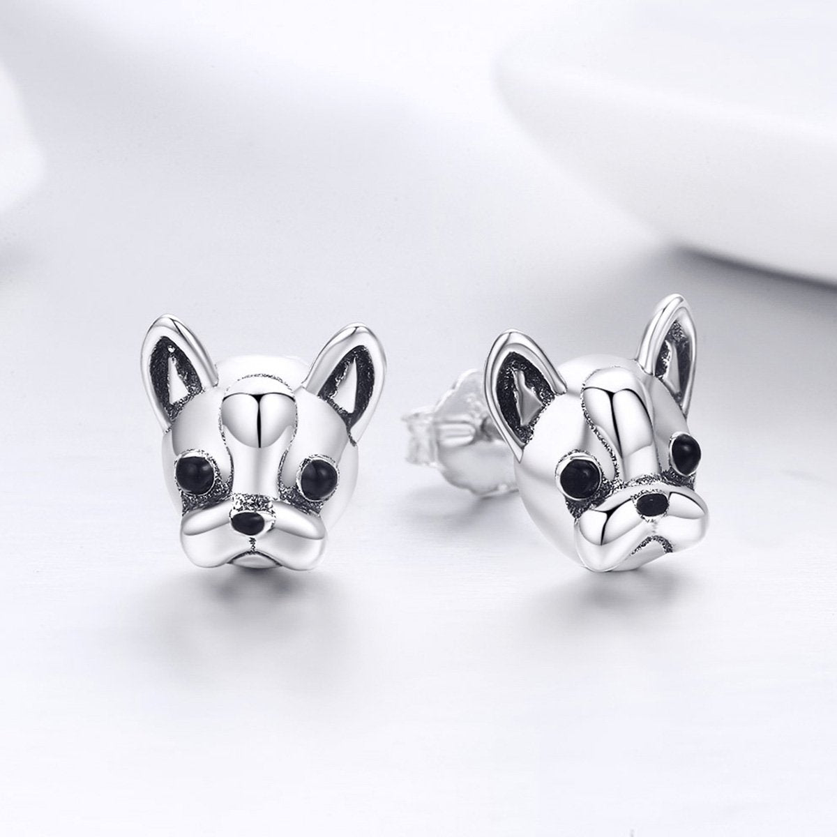 100% 925 Sterling Silver Loyal Partners French Bulldog Dog Animal Small Stud Earrings for Women Oorbellen Jewelry SCE283
