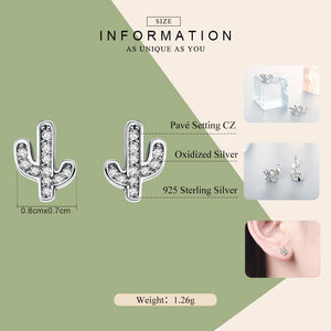Spring Collection 100% 925 Sterling Silver Clear Cactus Stud Earrings for Women Silver Jewelry SCE286