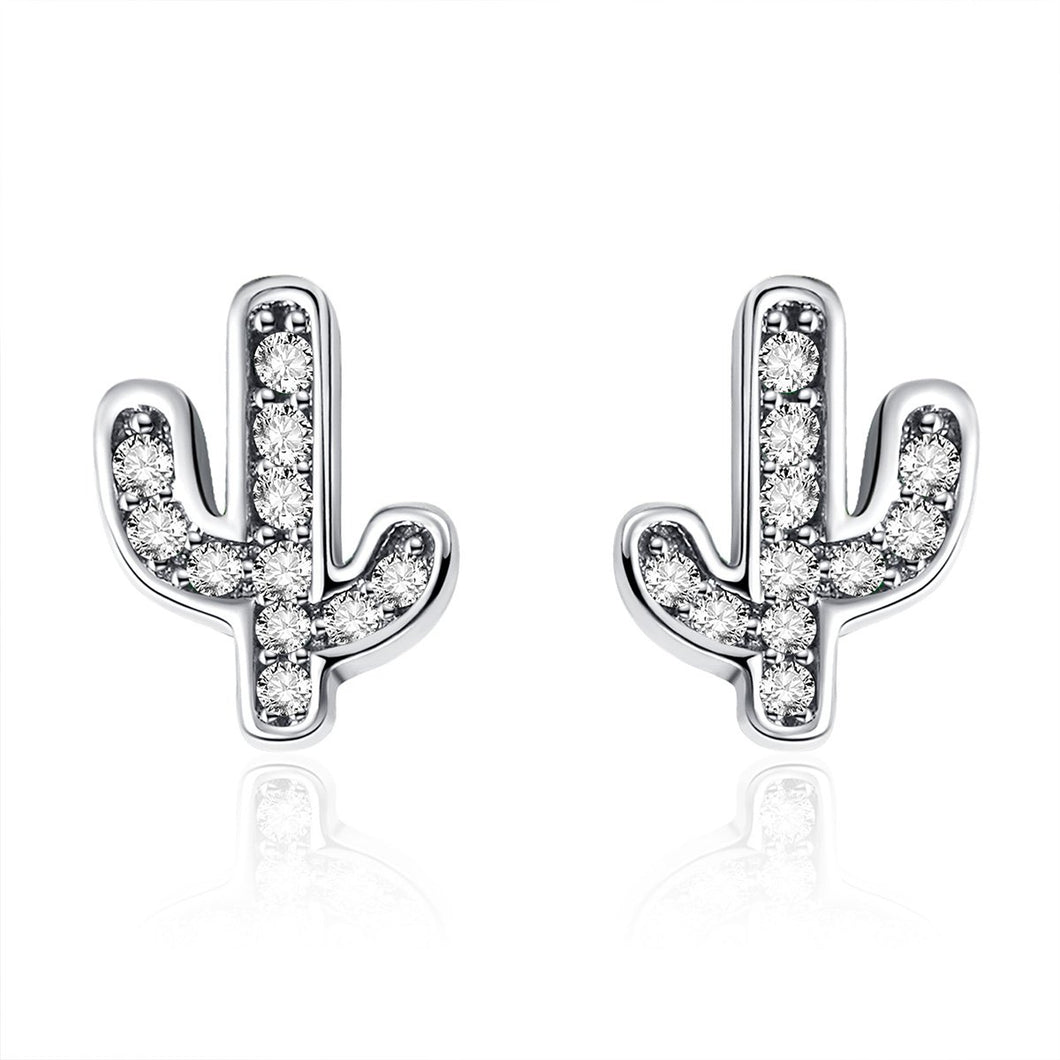 Spring Collection 100% 925 Sterling Silver Clear Cactus Stud Earrings for Women Silver Jewelry SCE286